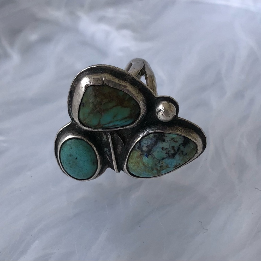 Artisan Silver Ring with Turquoise Stones
